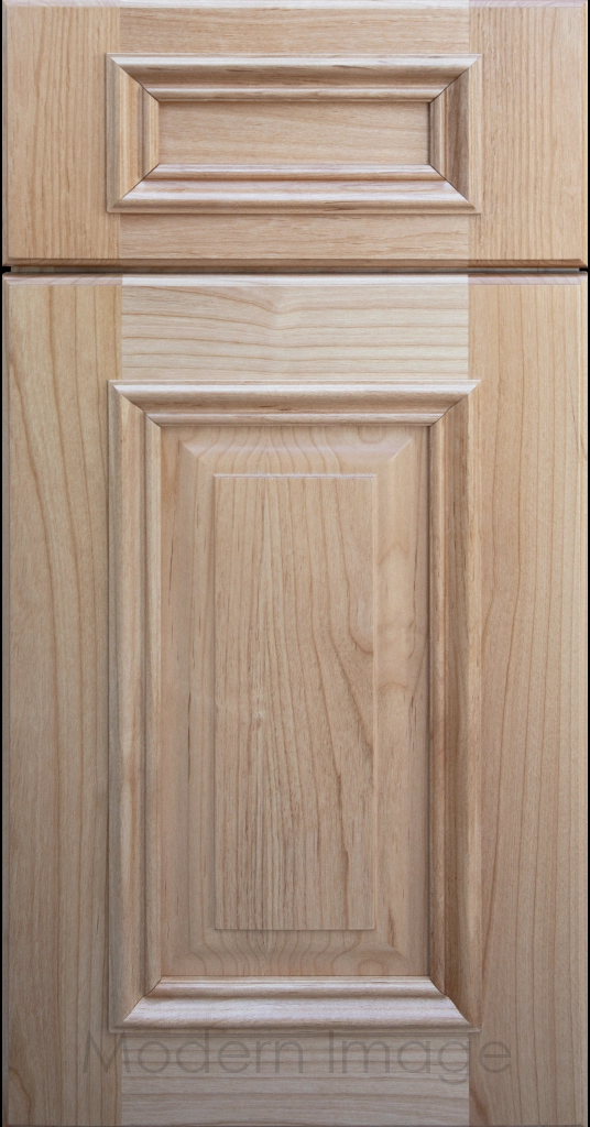 Ghost matte stained Hamilton cabinet door with a double raised panel and mitered elevated molding.